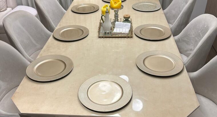 Comedor 8 Puestos Marmolizado Beige Estilo Moderno