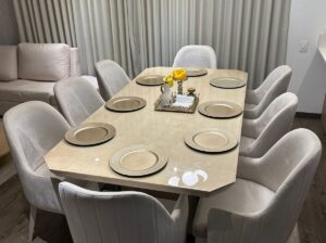 Comedor 8 Puestos Marmolizado Beige Estilo Moderno