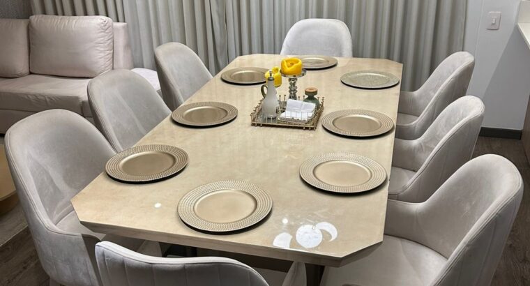 Comedor 8 Puestos Marmolizado Beige Estilo Moderno