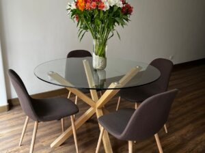 Comedor Mesa Redonda En Vidrio Y 4 Sillas