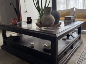 Mesa De Centro En Madera Y Vidrio Con Cajones