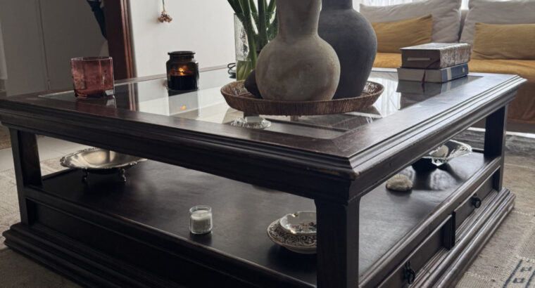 Mesa De Centro En Madera Y Vidrio Con Cajones