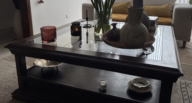 Mesa De Centro En Madera Y Vidrio Con Cajones