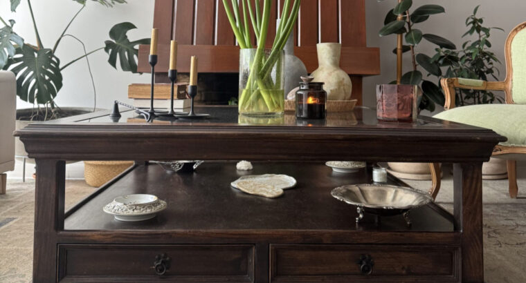 Mesa De Centro En Madera Y Vidrio Con Cajones