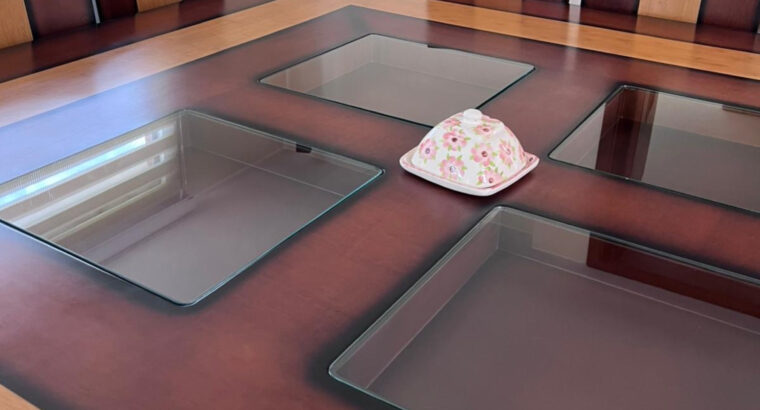 Comedor Cuadrado 12 Puestos En Madera Y Vidrio