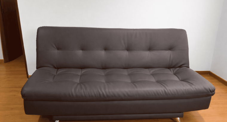Sofá Cama Marrón De Cuero 3 Puestos