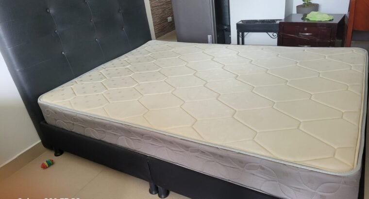 Cama Doble Con Espaldar, Colchón Y Nochero