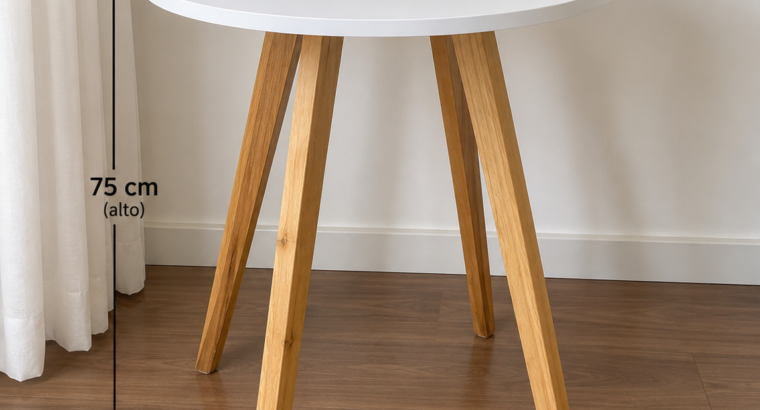 Mesa Redonda Blanca 60 cm + Espejo En Madera