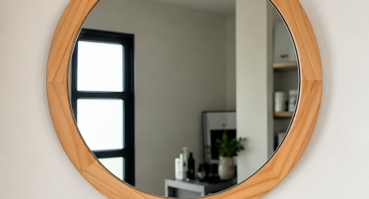 Mesa Redonda Blanca 60 cm + Espejo En Madera