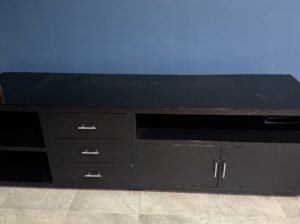 Mueble Tv Grande 2.20m Negro Con Tapa De Vidrio