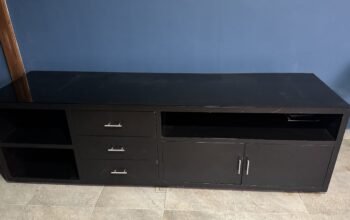 Mueble Tv Grande 2.20m Negro Con Tapa De Vidrio