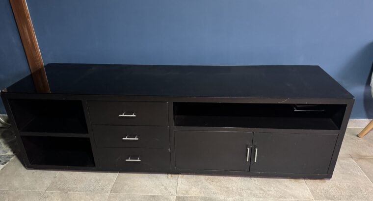 Mueble Tv Grande 2.20m Negro Con Tapa De Vidrio