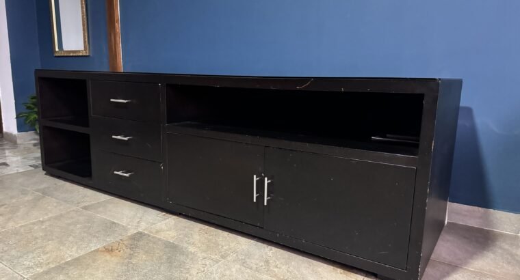 Mueble Tv Grande 2.20m Negro Con Tapa De Vidrio