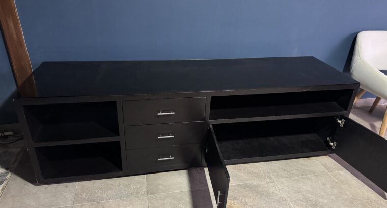 Mueble Tv Grande 2.20m Negro Con Tapa De Vidrio