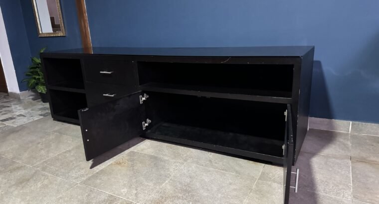 Mueble Tv Grande 2.20m Negro Con Tapa De Vidrio